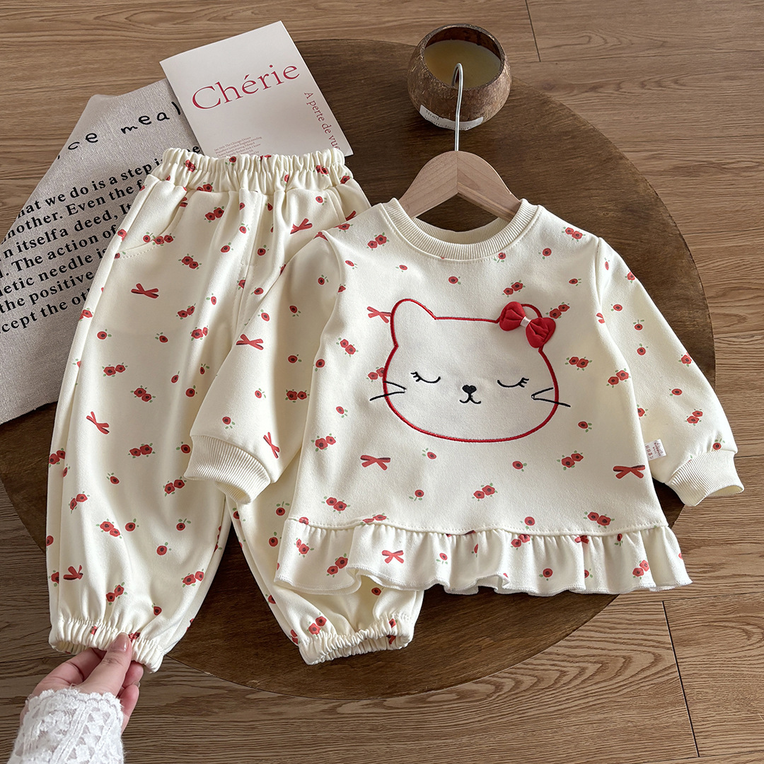 女の子用スウェットセット 秋服 2025年新作 子供用おしゃれで流行のベビー服 カジュアルツーピースセット 春秋トレンド