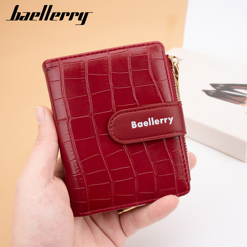 Women's Short Wallet New Style Baellerry Versatile Fashion Hidden Button Coin Purse Stone Pattern Multi-Card Slot Card Holder Women's Short Wallet New Style Baellerry Versatile Fashion Hidden Button Coin Purse Stone Pattern Multi-Card Slot Card Holder