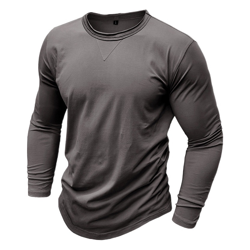 2024 otoño e invierno nuevo estilo de los hombres transfronterizos de manga larga camiseta de cuello redondo comercio exterior hombres de algodón puro camisa de fondo blusa de Amazon