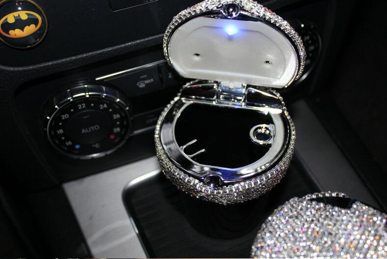 Diamond-encrusted car ashtray with led light luminous multifunctional car ashtray car interior car supplies