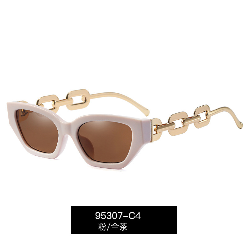95307 europeo y americano transfronterizo nueva moda pequeño marco gafas de sol personalizada cadena de metal pierna moda sol-prueba gafas de sol