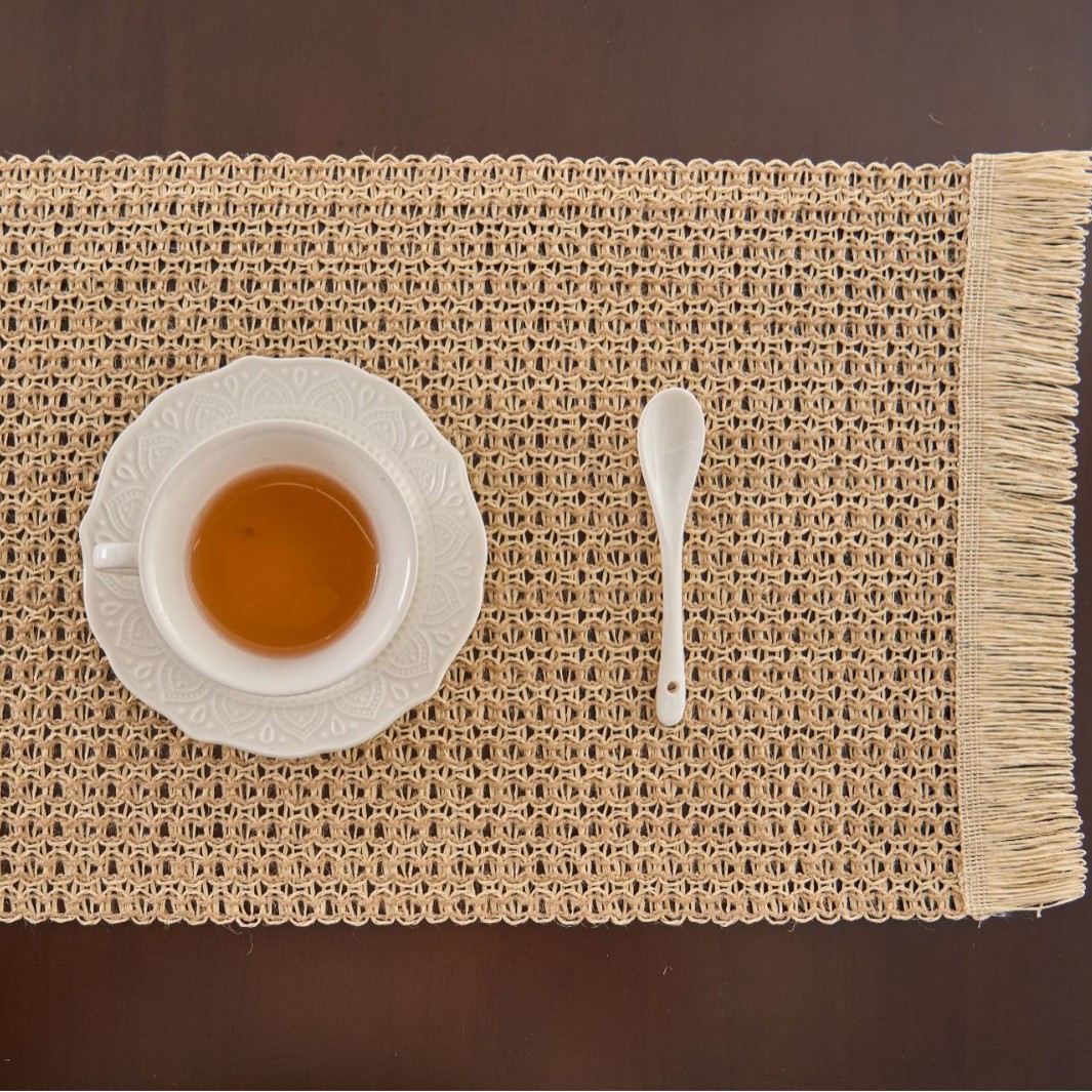 Yiqiyun almohadilla de mesa anti-escaldado estilo americano estilo pastoral color sólido tejido borla almohadilla para plato decorativa y embellecedora