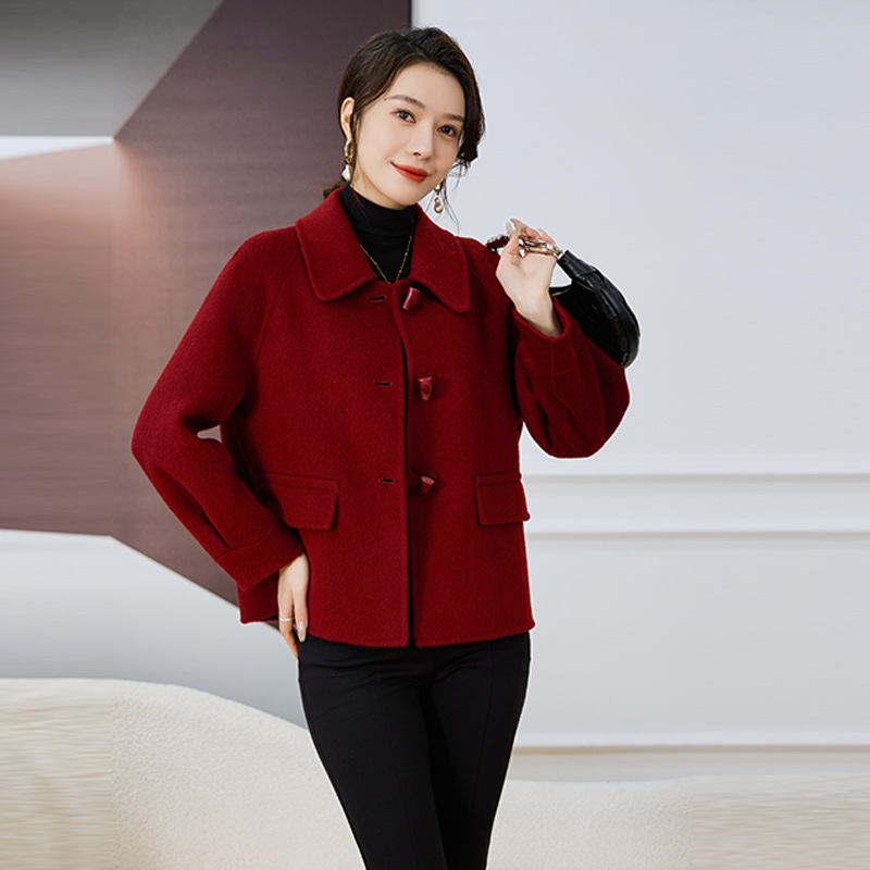 양면 트위드 쇼트 코트 기질 모직 새로운 가을과 겨울 2024 새로운 폭발 작은 기질