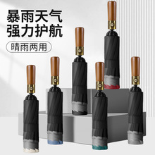 晴雨实木全自动黑胶反向伞包边反光条黑胶防晒太阳伞男士商务伞