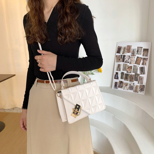 Bags  new trendy rhombus texture portable shoulder bag for women, fashionable crossbody, versatile lock ins small square bag