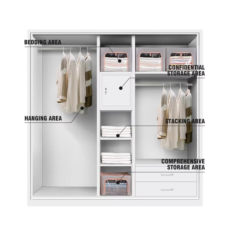 Ventas transfronterizas de 5 puertas impresas armario de acero con espejo armario de almacenamiento dormitorio doméstico de gran capacidad vestuario image 4