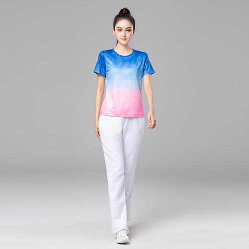 Sporty Short-Sleeve Spring Square Dance Clothes New Fashion Set Women, Shuffle Dance Dress Dancewear Summer Short-Sleeve