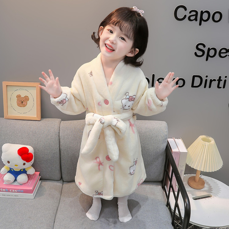 女童秋冬睡袍儿童可爱2025连帽法兰绒家居服浴袍女宝宝珊瑚绒睡衣|undefined