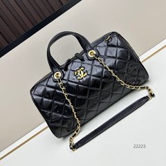 2025新款小香风保龄球包包小众百搭高级感菱格链条包单肩手提女包