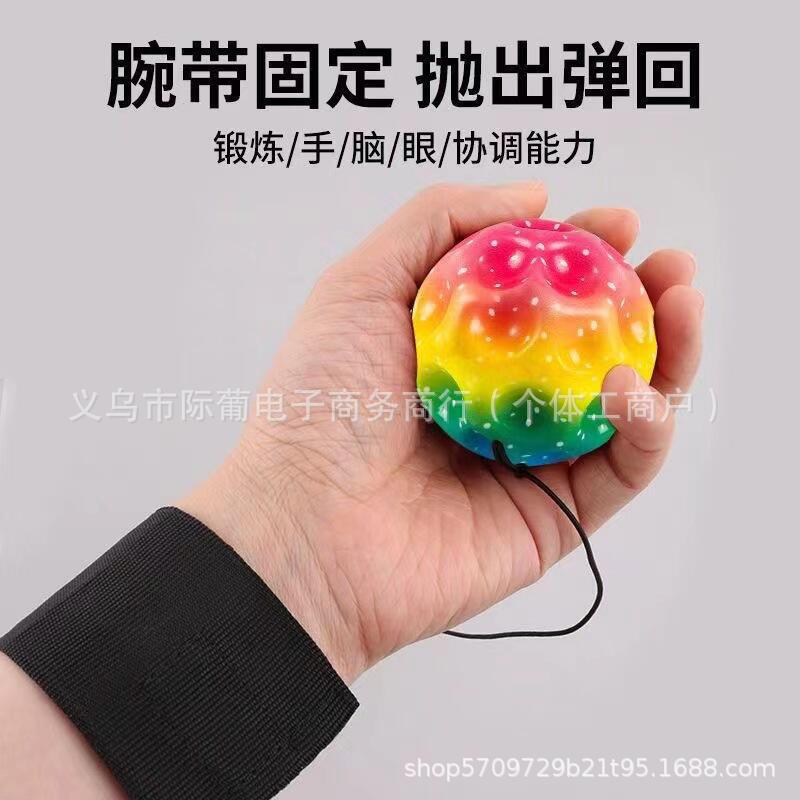PU elastomético tirando de vuelta pulsera mano-ojo entrenamiento de coordinación lunar piedra de alto rebote juguetes de ejercicio para niños lotes