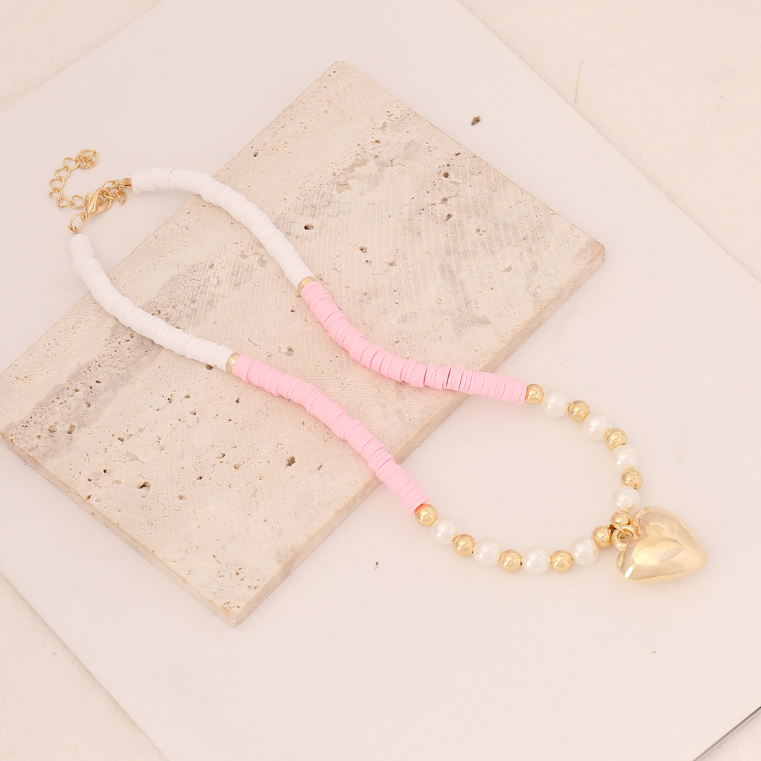 Bohemian Polymer Clay Pearl Handmade Heart decor Necklace