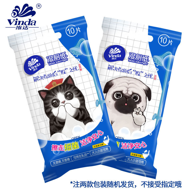 Vidago CAT toallitas húmedas de papel higiénico 40 piezas 5 paquetes gratis mini portátil 10 toallitas húmedas de baño al por mayor