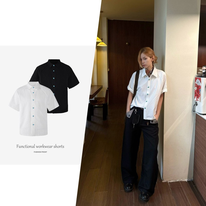 【CSMY】Dawnverse "Tears of the Ocean" short-sleeve shirt, turquoise textured shirt, boxy top 【CSMY】Dawnverse "Tears of the Ocean" short-sleeve shirt, turquoise textured shirt, boxy top