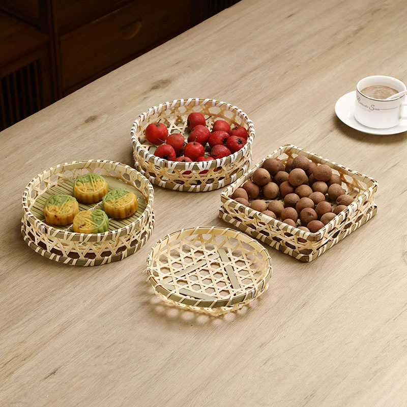 Bamboo woven dessert tray household bamboo sieve bamboo basket storage basket fruit basket dessert bamboo basket in stock wholesale