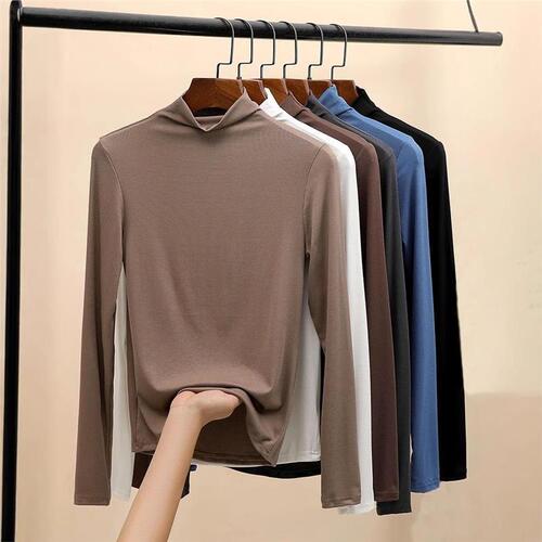Half-height turtleneck velvet basic top women's autumn innerwear stylish long-sleeved T-shirt top slim fit versatile warm clothing