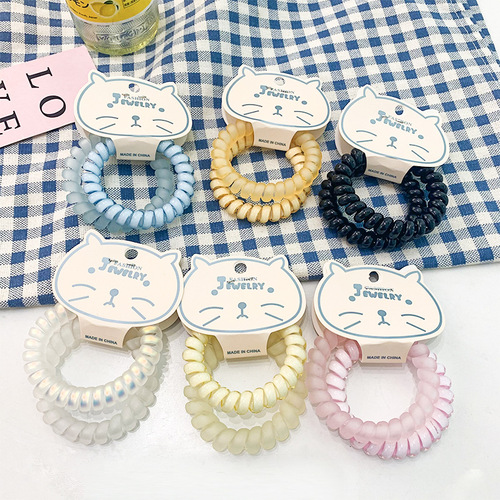 Candy color transparent frosted phone cord hair tie 2 card-packed Korean style simple seamless rubber band high-end headband hair accessories