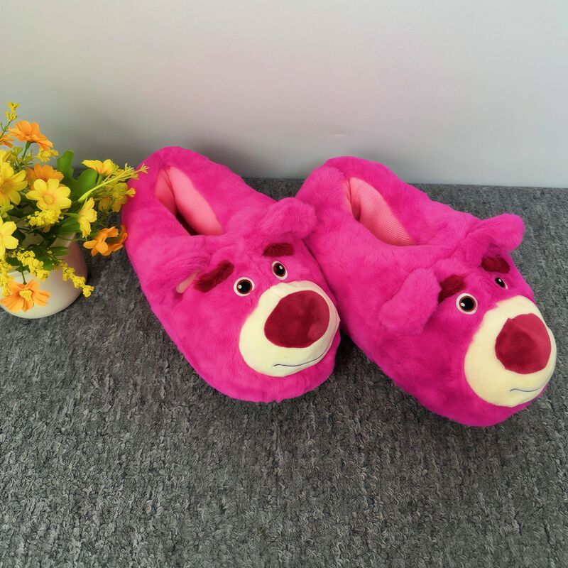 Ins-Style Girly 3D Strawberry Bear Plush Slippers for Home Warmth in Winter, Cartoon Couple Cotton Shoes, Popular on Instagram Ins-Style Girly 3D Strawberry Bear Plush Slippers for Home Warmth in Winter, Cartoon Couple Cotton Shoes, Popular on Instagram