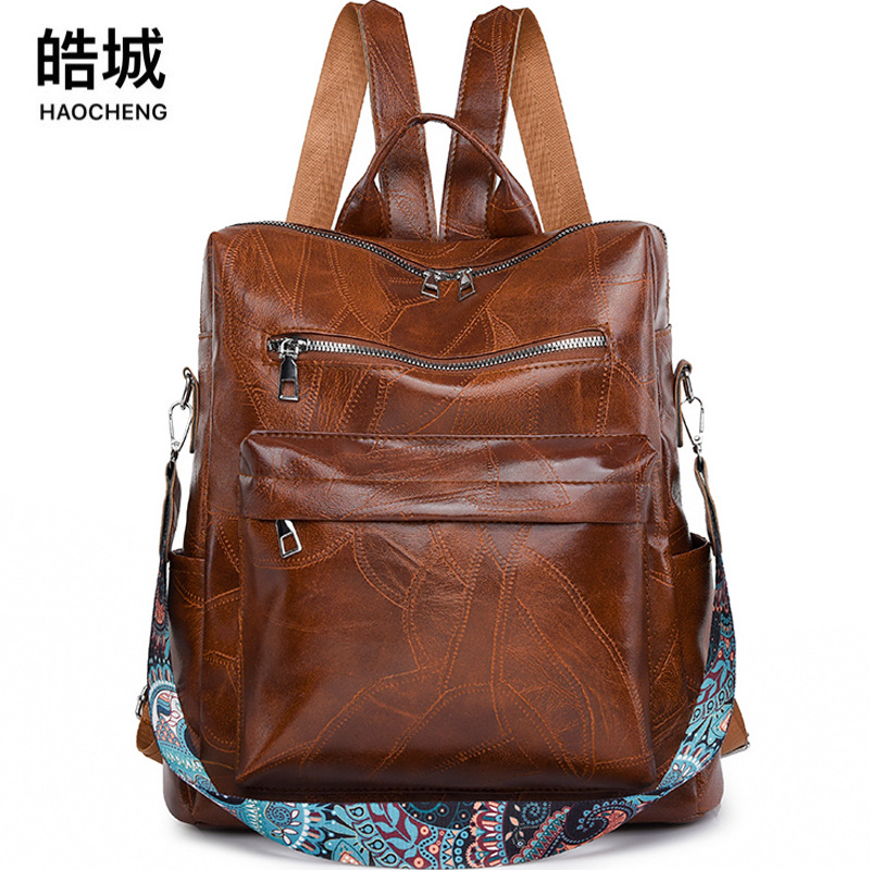 Transfronterizo 2023 nueva mochila multifuncional de cuero suave para mujer retro casual simple y versátil mochila de gran capacidad marea