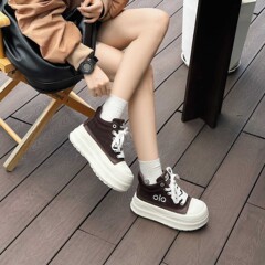 真皮厚底松糕大头小白鞋女2025秋新款百搭增高休闲板鞋轻便面包鞋