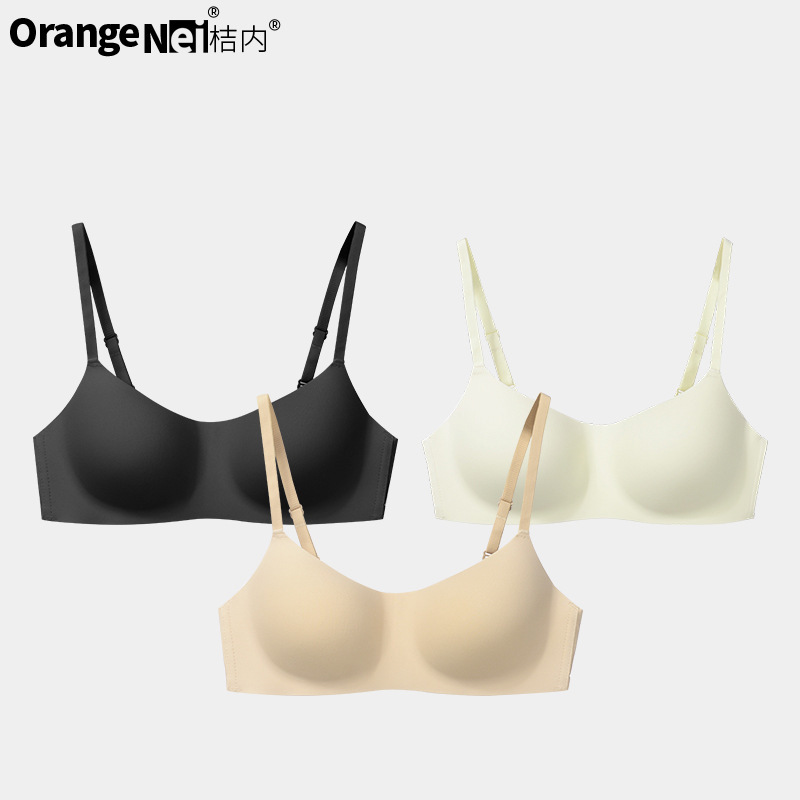 オレンジインナーウッド下着女性用オレンジカップ軽くて通気性のあるシームレスなワンピース調節可能なショルダーストラップインビジブルプッシュアップブラジャー女性用|undefined