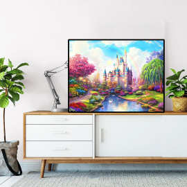 厂家跨境5d满钻城堡河流钻石画砖石diy钻石绣装饰画客厅挂画