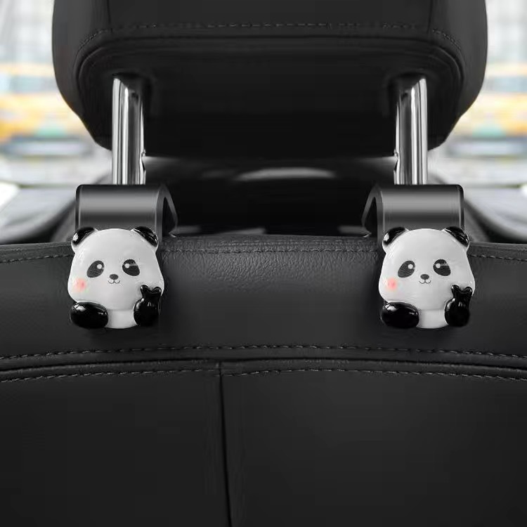 Gancho negro para automóvil Gancho panda de resina asiento trasero asiento para automóvil interior de automóvil asiento trasero creativo