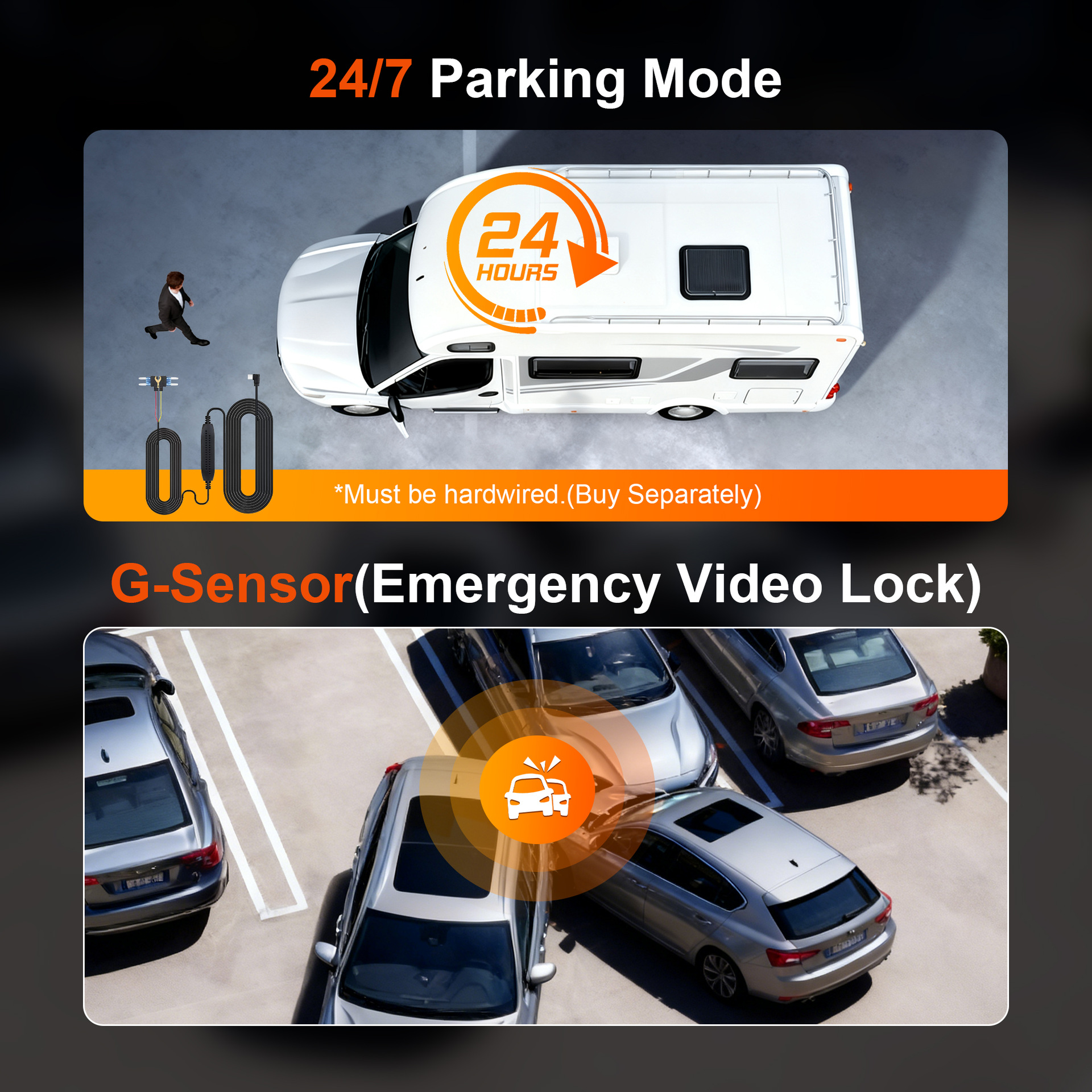 Night Vision Three-Lens 4K Wifi Connected Parking Monitoring Reversing Image Dash Cam 24-Hour Parking Monitoring