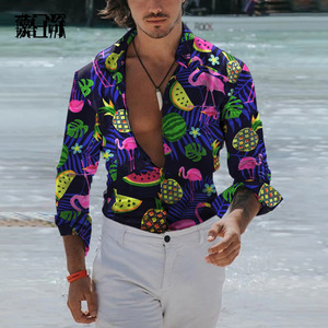 Relaxed casual retro printed fashion long sleeve shirt