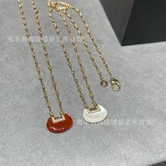 中国风红玛瑙镶钻如意锁项链平安扣手链女高版本精工镀18k金饰品