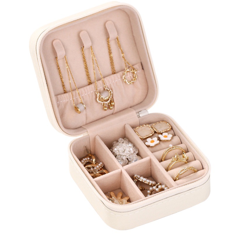 Estuche de Viaje para Joyas, Caja de Almacenamiento para Aretes, Collares y Anillos, Joyero de Viaje