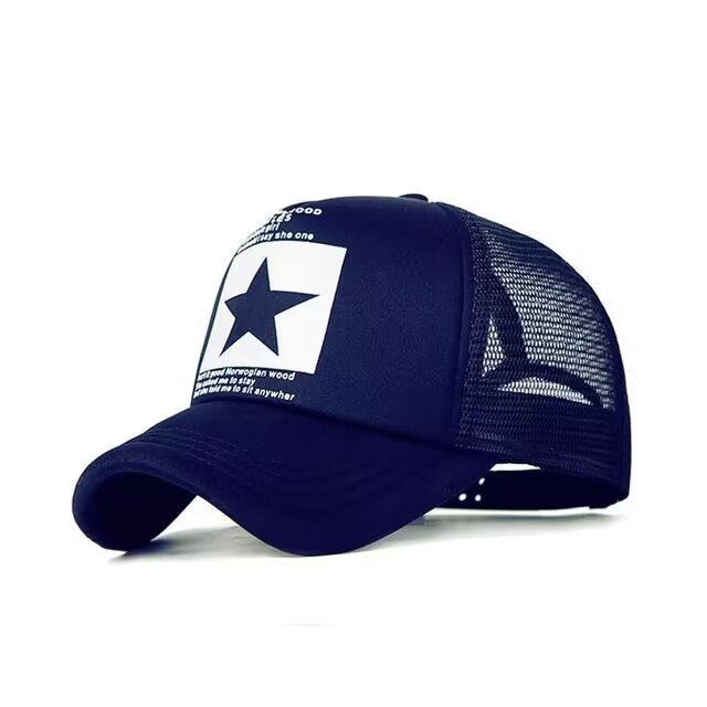 Gorro de béisbol de impresión de esponja de cinco estrellas sombrero Masculino Femenino gorra de malla de verano gorra de pico transpirable casual estilo coreano