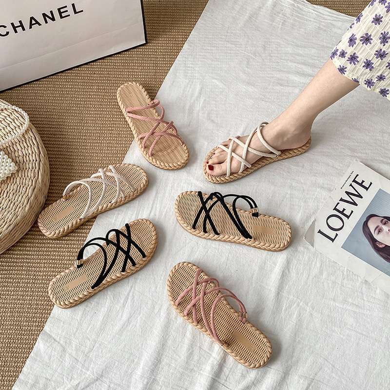 Sandalias romanas, estilo hada femenina, zapatos de playa planos, playa, verano y primavera 2025, nuevas zapatillas de todo fósforo