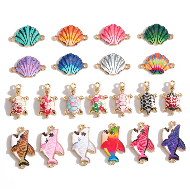 DIY Alloy Jewelry Accessories Printed Marine Animal Shark Turtle Shell Pendant Bracelet Necklace Pendant W488