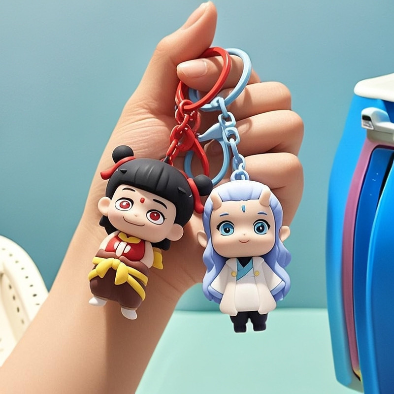 新しい立体ソフトプラスチック Ao Bing キーホルダーポータブルファッショナブルなかわいいアニメ Nezha 人形ペンダントバッグキーホルダー|undefined