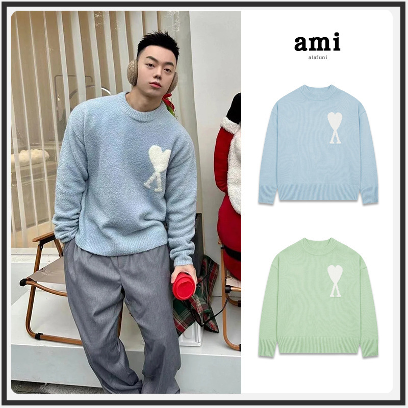 大ニュース！ ami セーター ラウンドネック リトルラブ 25ss 新しいカップルルーズ長袖クロスボーダーウール女性のセーター|undefined