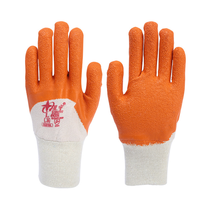 Guantes antideslizantes auténticos Xingyu L608 guantes de lana de luokou semi-colgante pegamento antideslizante, resistencia al desgaste, protección laboral confortable