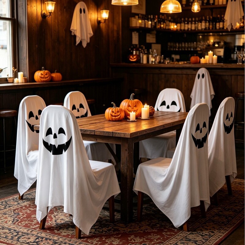 Amazon Halloween chair covers, all-inclusive, European and American holiday atmosphere decoration, white hotel dining chair covers, dustproof chair covers