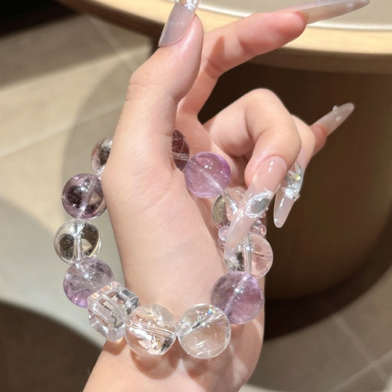 迢茉 纯天然白水晶手串 玻利维亚紫水晶 白阿塞手链 多宝九紫离火|undefined