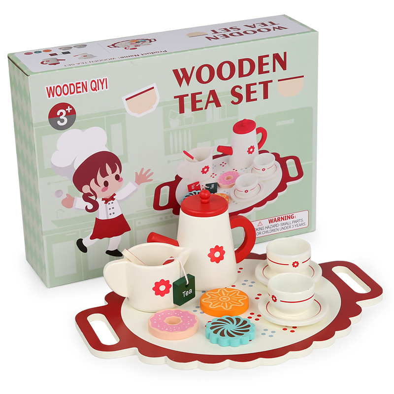 Juego de té de simulación de casa de juegos de madera para niños y niñas, té de la tarde, juguetes de cocina, jardín de infantes para niños, regalo de cumpleaños