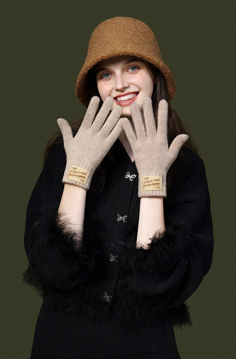 Knitted Wool Gloves For Women Windproof Thermal Fleece Lined_voghion.com