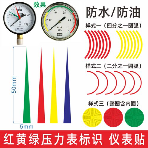 Wholesale pressure gauge label identification dashboard color ring marking label sticker circular arc upper and lower limit position three-color pointer