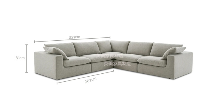 Sala de estar de lino nórdica combinación de nube de arena moderna simple línea directa módulo de hotel crema sofá de esquina de viento