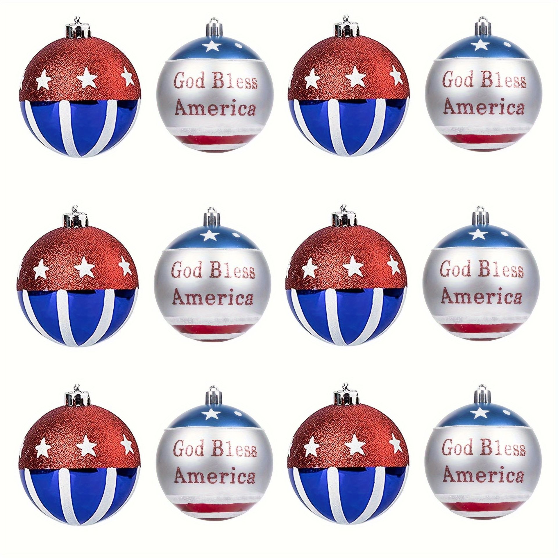 Juego de 12 bolas navideñas pintadas del Día de la Independencia Americana de 6 cm, adornos colgantes con ambiente de Día Nacional.