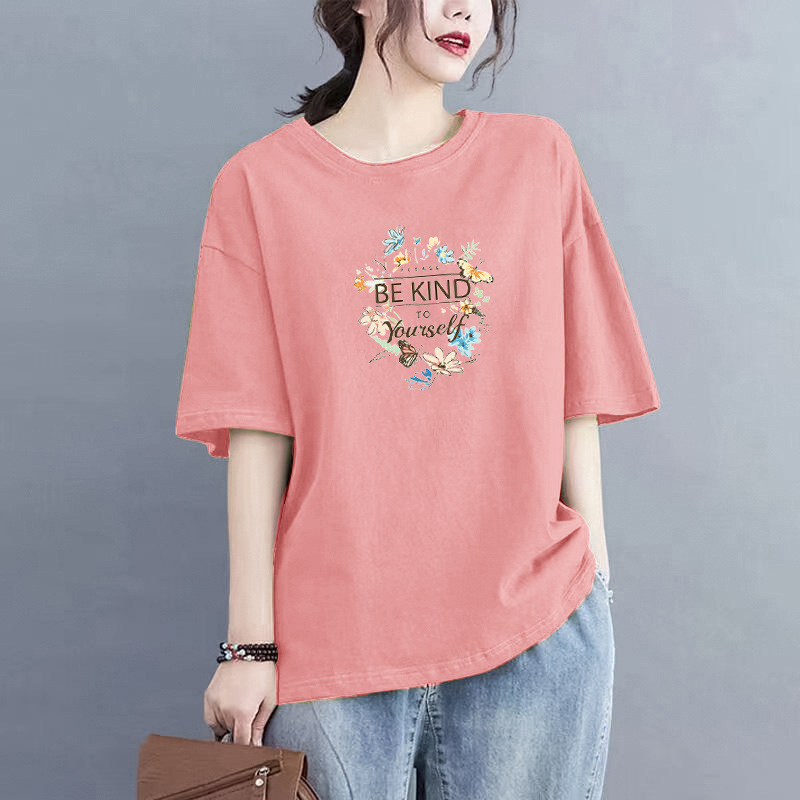 Summer Short-Sleeve T-Shirt for Women, Loose Korean Style Versatile Round Neck, Age-Reducing Thin Plus-Size Top for Moms