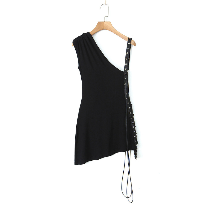 European and American 2024 Summer Fashion New Women's Clothing Pure Desire Waist Extra Long Lace-Up Asymmetrical Hip-Hugging Dress Short Skirt