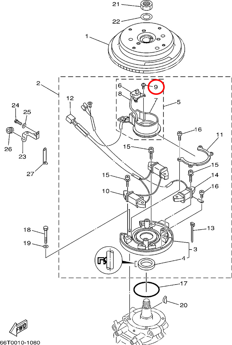 9)翟墨DEMONS舷外机船外挂机橡皮艇十字开槽盘头螺钉97902-04108