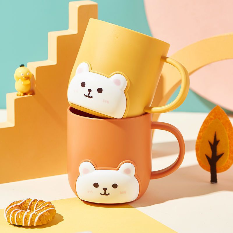 Taza de enjuague infantil simple, taza de cepillo de dientes para bebés, caricatura encantadora, jar de dientes de plástico, taza de lavado de oso especial, protección ambiental