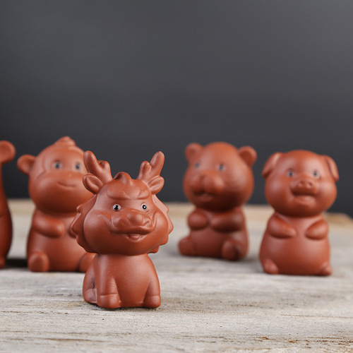 Zisha Twelve Zodiac Fingertip Tea Pet Ornament Creative Mini Decor for Tea Table Accessories