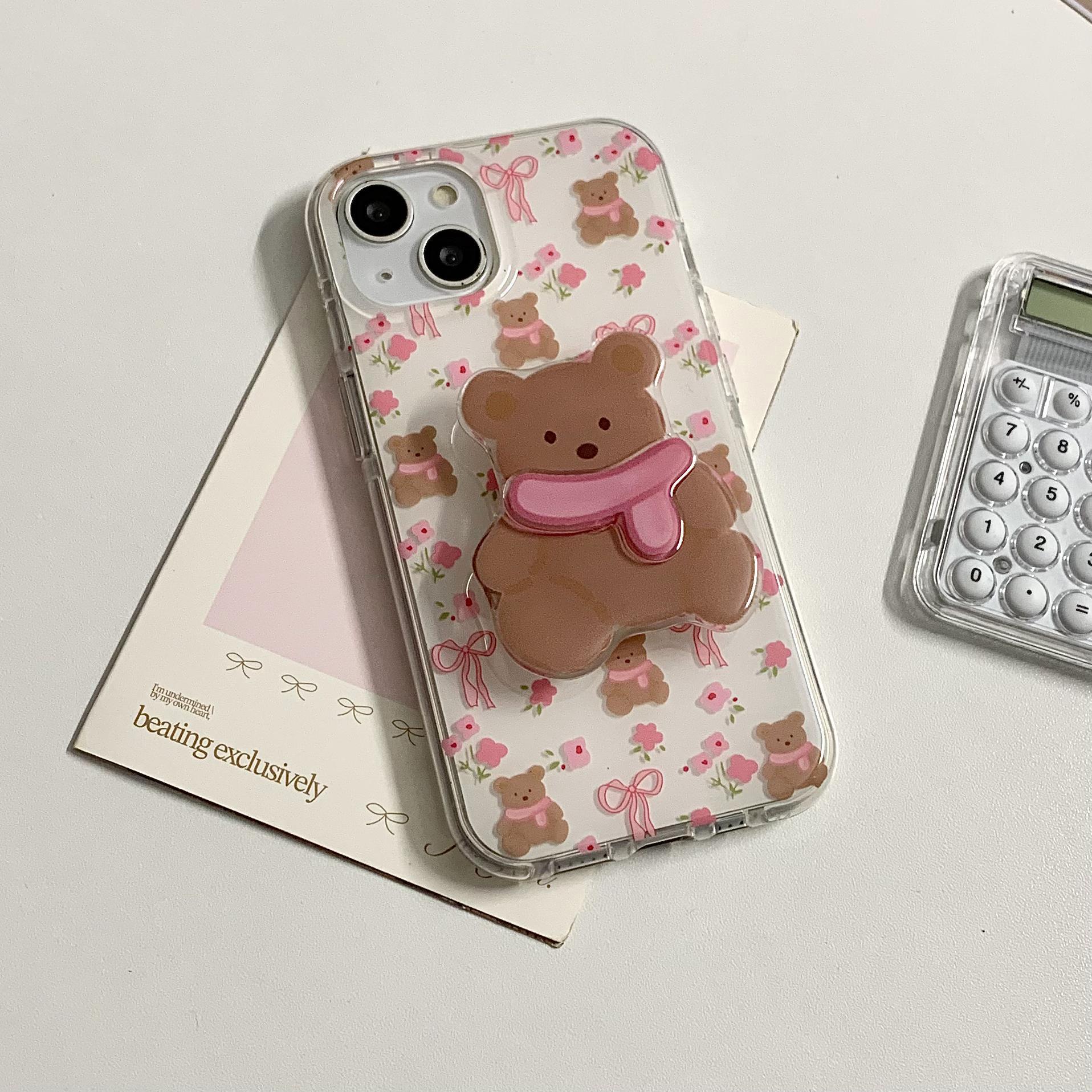 Divertido oso de dibujos animados floral para iPhone16 funda para teléfono móvil 15ProMax pareja 14/13 nicho 16PM