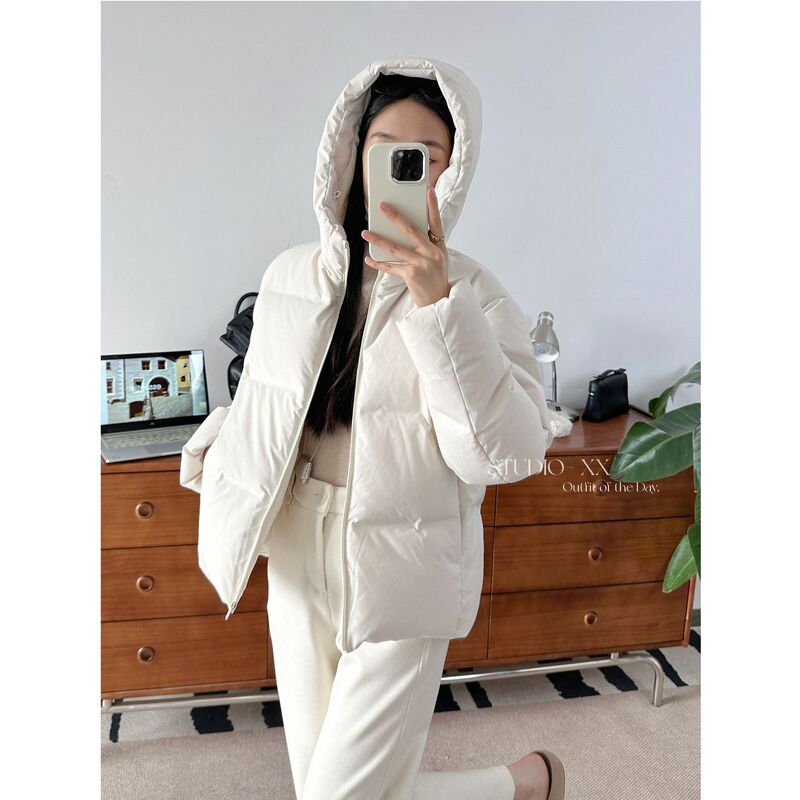 Flying Island Country List! Thickened and Warm 90 White Duck down Three-Proof Laminated Quilted Short Hooded Bread down Jacket for Women Winter
